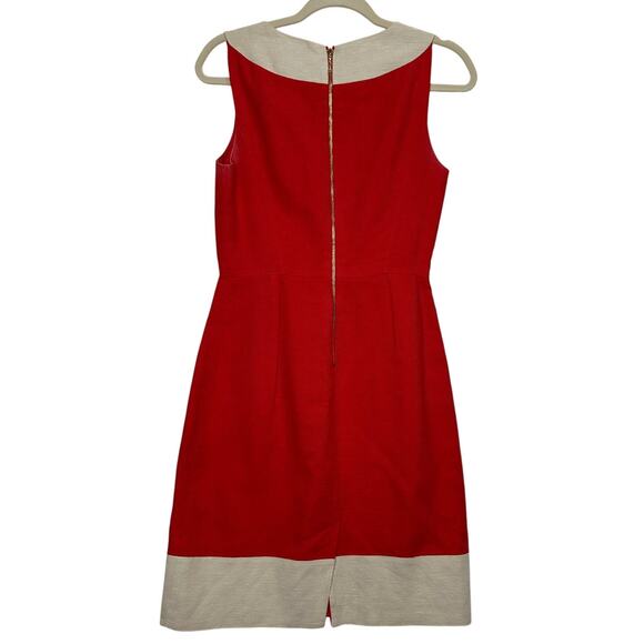 Kate Spade James Red Linen Colorblock V-Neck Sheath Dress Size 4 - Picture 4 of 6